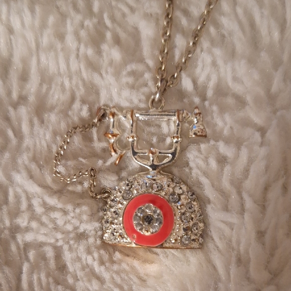 Vintage-Inspired Silver and Red Telephone Necklace - Picture 1 of 4